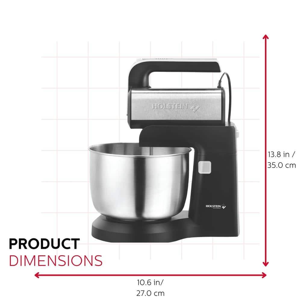 Holstein Housewares 2.9 QT 5-Speed Hand and Stand Mixer with LED Light, Black/Stainless Steel