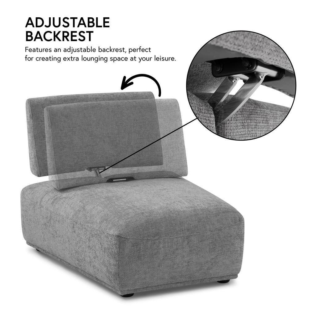 HOMES: Inside + Out Povoa Modern Modular Trapezoidal Armless Chair Chenille with Extendable Backrest Gray