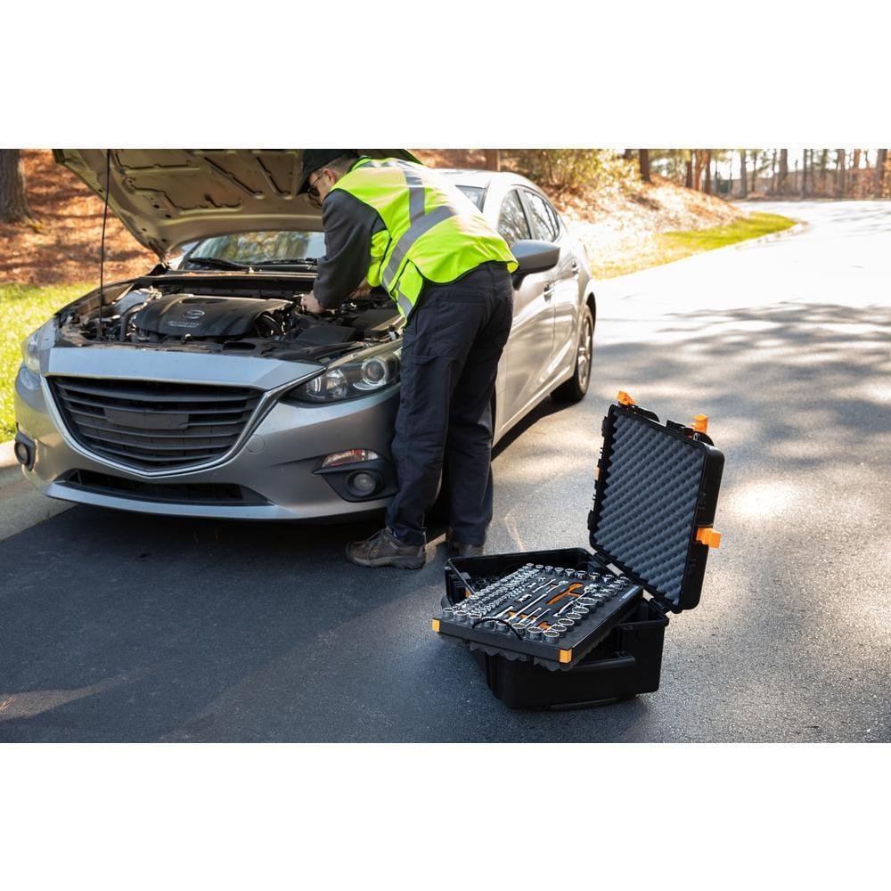 24" Black Polypropylene Heavy-Duty Rolling Tool Case with Trays
