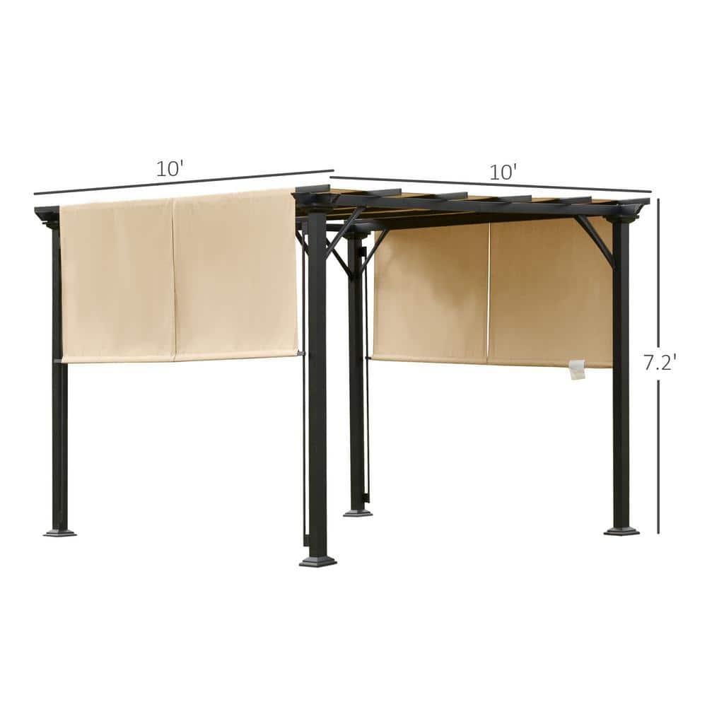 Outsunny 10' x 10' Outdoor Retractable Pergola Canopy with Sun Shade Unique Design Canopy Patio Metal Shelter for Garden Porch Beach, Beige
