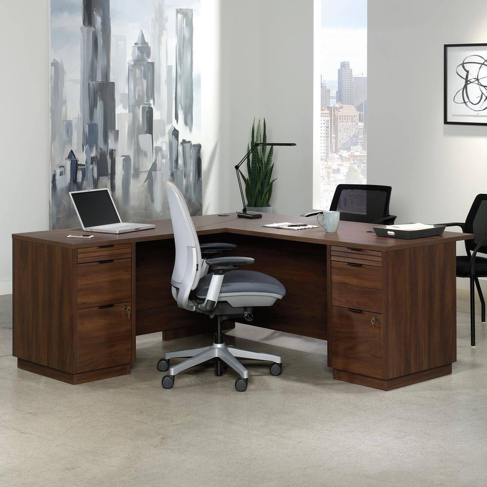 Executive Corner L-Desk in Spiced Mahogany with Filing Drawers
