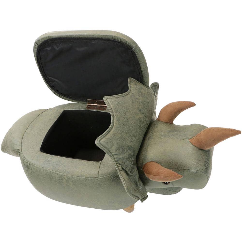 Critter Sitters Critter Sitters 15-In. Seat Height Green Triceratops Dinosaur Animal Shape Storage Ottoman Stool