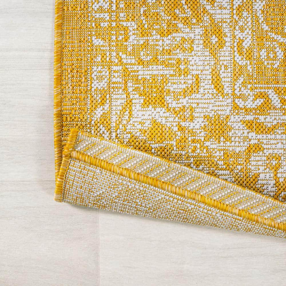 9' x 12' Tela Bohemian Textured Weave Floral Indoor/Outdoor Area Rug, Yellow/Cream - JONATHAN Y