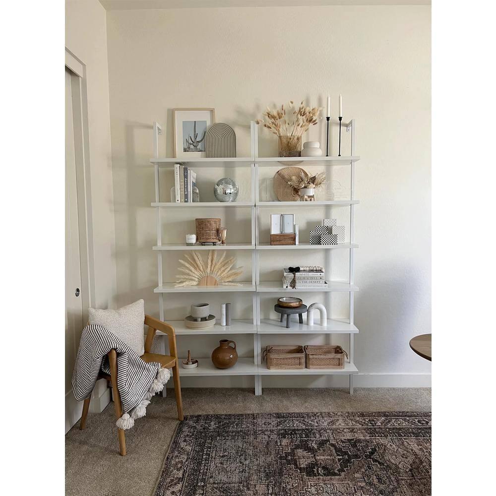 Nathan James Theo 6-Shelf Tall Bookcase Wall Mount Bookshelf White Wood with White Metal Frame White