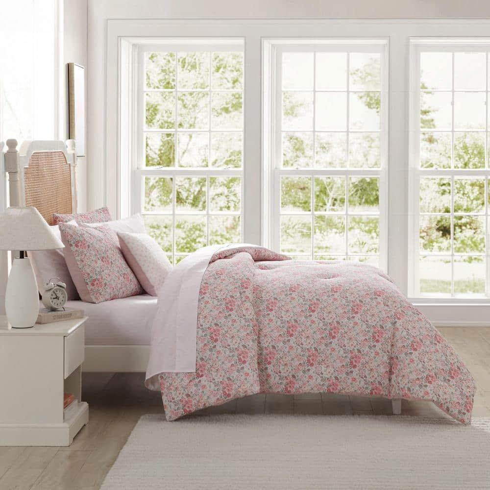 Laura Ashley Quartet Pink Reversible Easy Care Dorm Bonus Bed Set | Wayfair