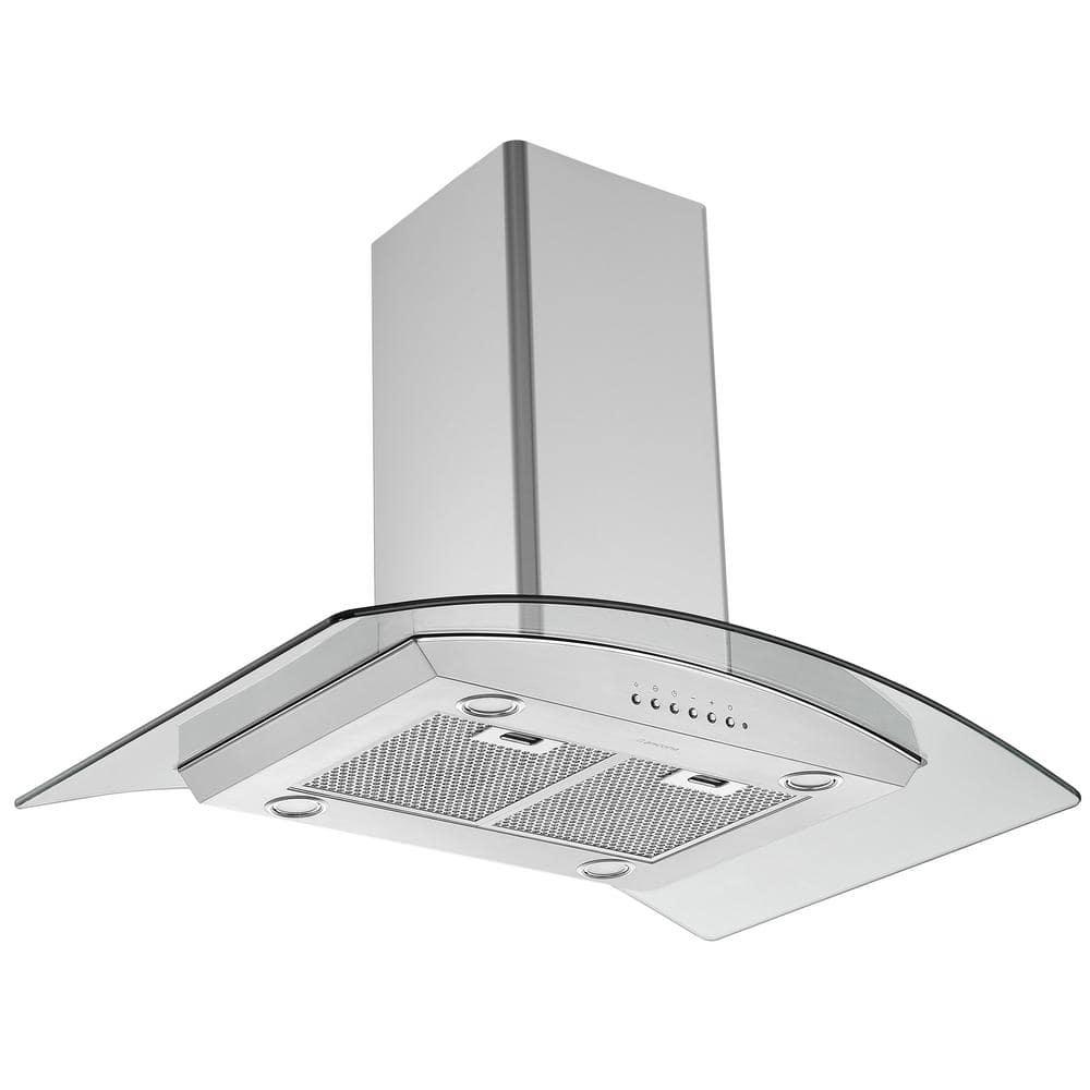 Ancona Convertible Island Glass Canopy Range Hood, Night Light Feature, 36 in.