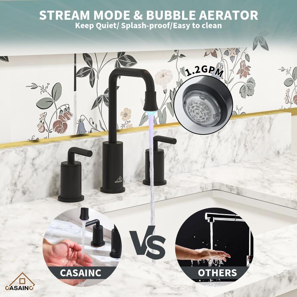 CASAINC KCLT0036MB Willow 2-handle Black Bathroom Sink Faucet with LED Temperature Color