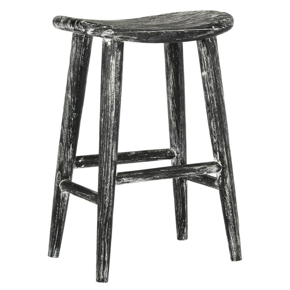 Colton Wood Counter Stool - Black/White Wash/Sungkai Wood - Safavieh