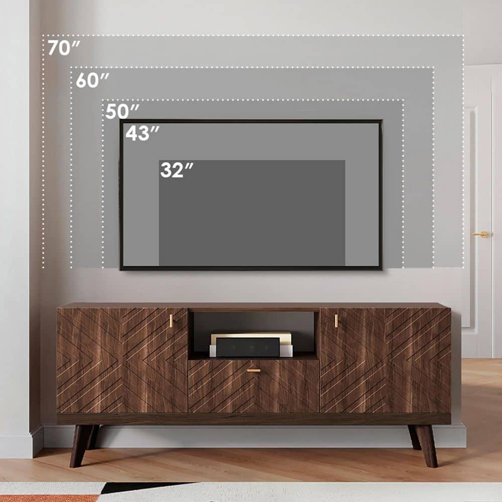 Living Skog  Alba Beige TV Stand Console with Drawer Fits TV's up to 65 in. with Wood Legs Mid Century Modern Design Brown Laminate,MDF Up to 240 lbs