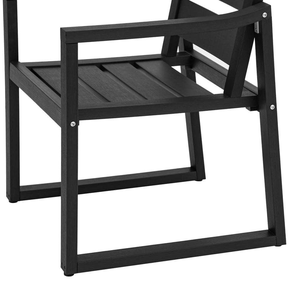 Black Square-Leg Plastic HDPS Outdoor Dining Chairs All-Weather Indoor Outdoor Patio Dining Chairs with Armrest(4-pack)