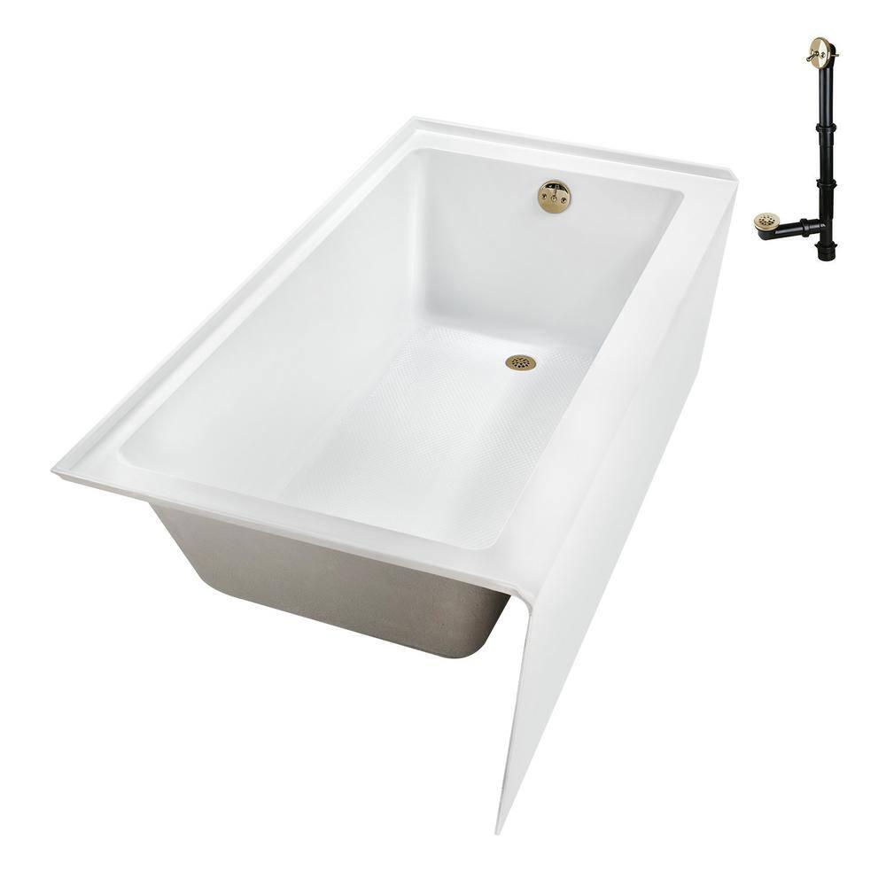 Streamline Bath Streamline 60 in. x 32 in. Acrylic Right-Hand Drain Alcove Bathtub in Glossy White With External Drain NAL-5580-PBR