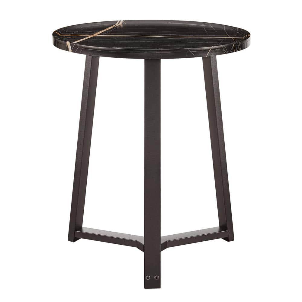 Danya B. 23.3"x19.7" Harper Round Mid-Century Side Accent Table with Modern Pedestal Legs Black Marble/Black: Chic Furniture for Living Room