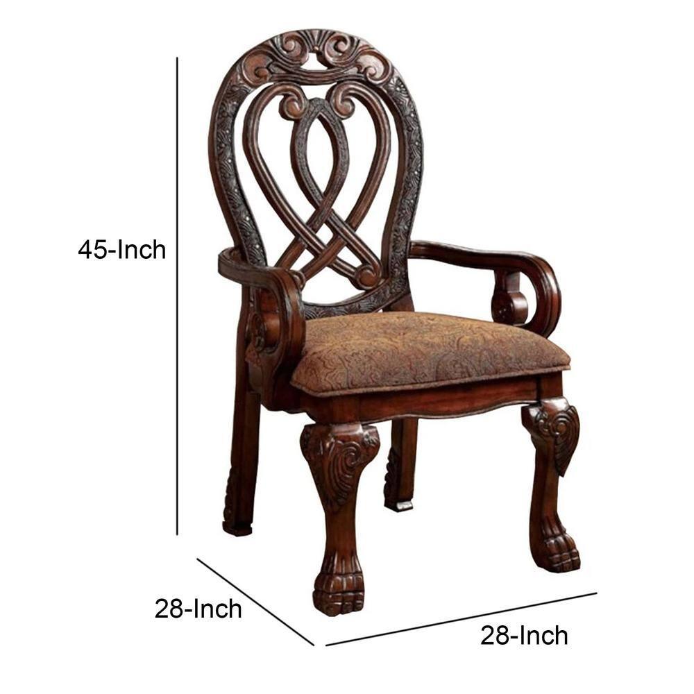 Benzara Wyndmere Traditional Arm Chair, Cherry Finish, Set of 2