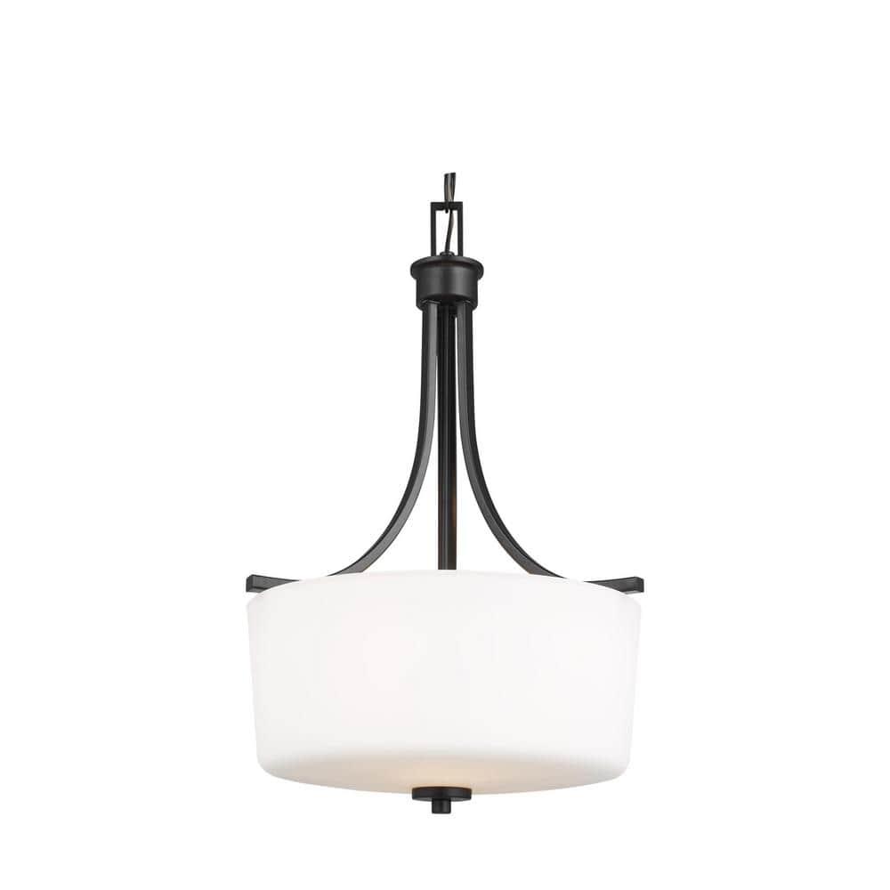 Midnight Black Steel Pendant Light with White Glass Shade