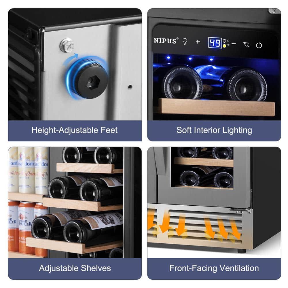 24 Inch Dual Zone 18 Bottle and 57 Can Wine & Beverage Refrigerator Built-in/Freestanding Cooler for Beer Wine Drink with Built-In Light Classic Series