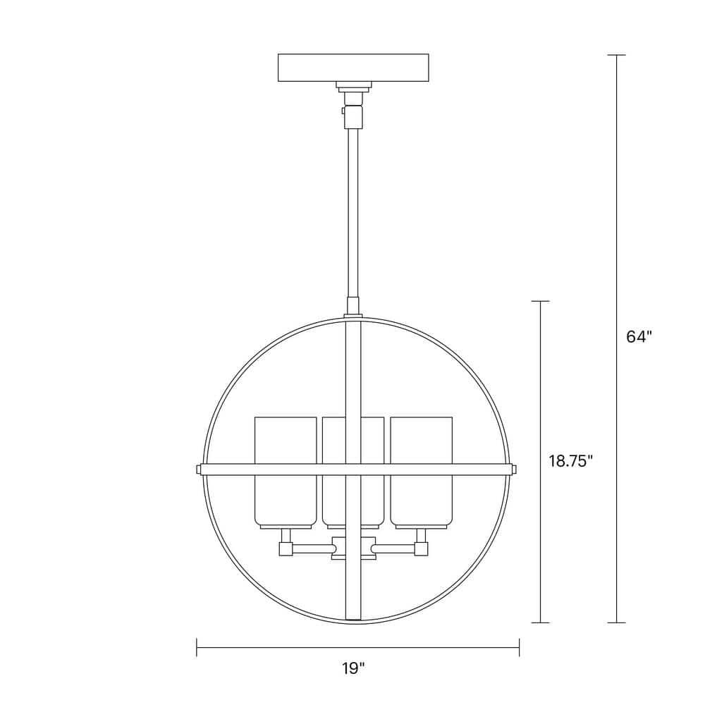 Alturas Midnight Black 3-Light Incandescent Cage Chandelier with Etched Glass