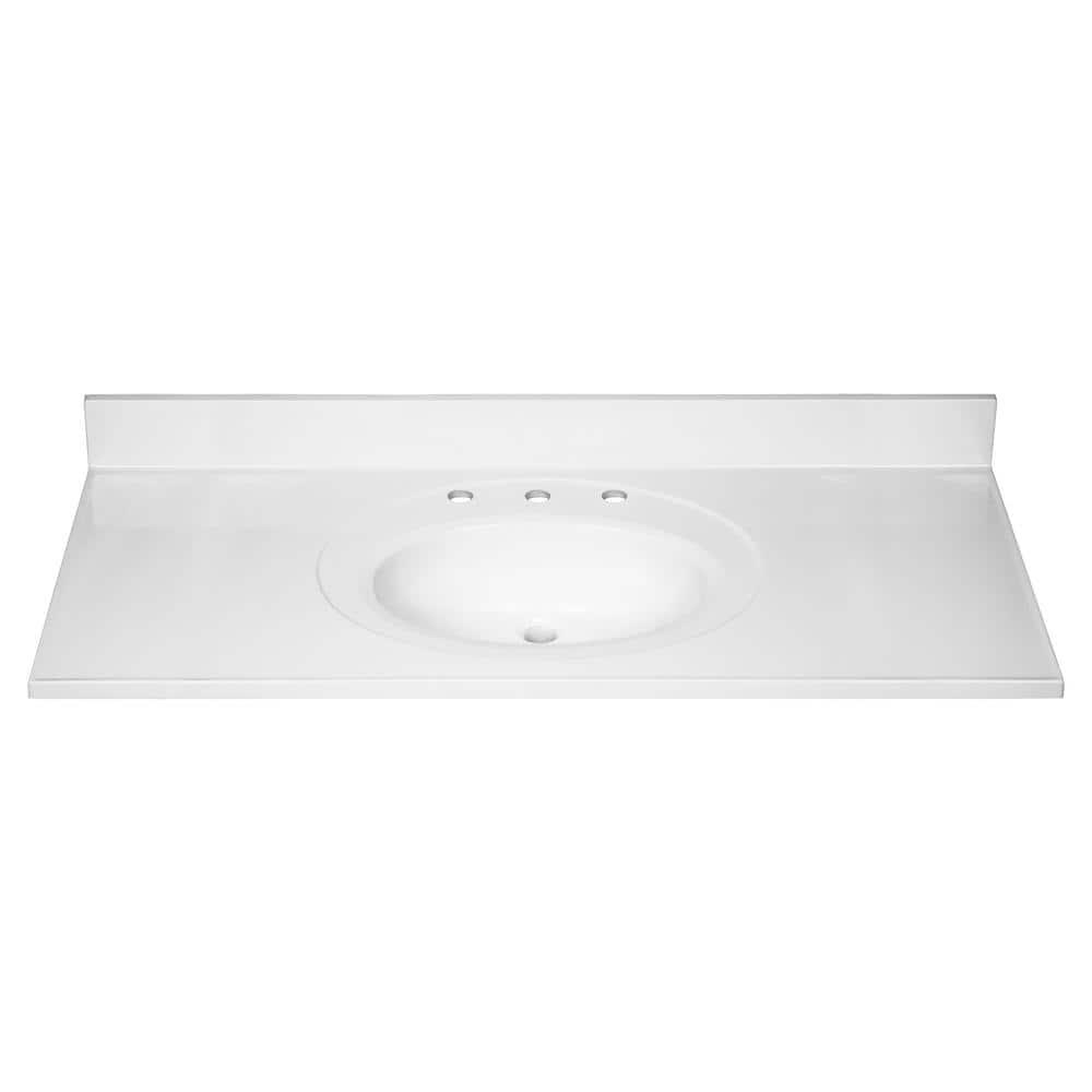 Cultured Marble Widespread Vanity Top – 49-Inch Single Bowl Sink 8-Inch Widespread with Integrated Backsplash – Reinforced Packaging – Solid White, Design House, 586388
