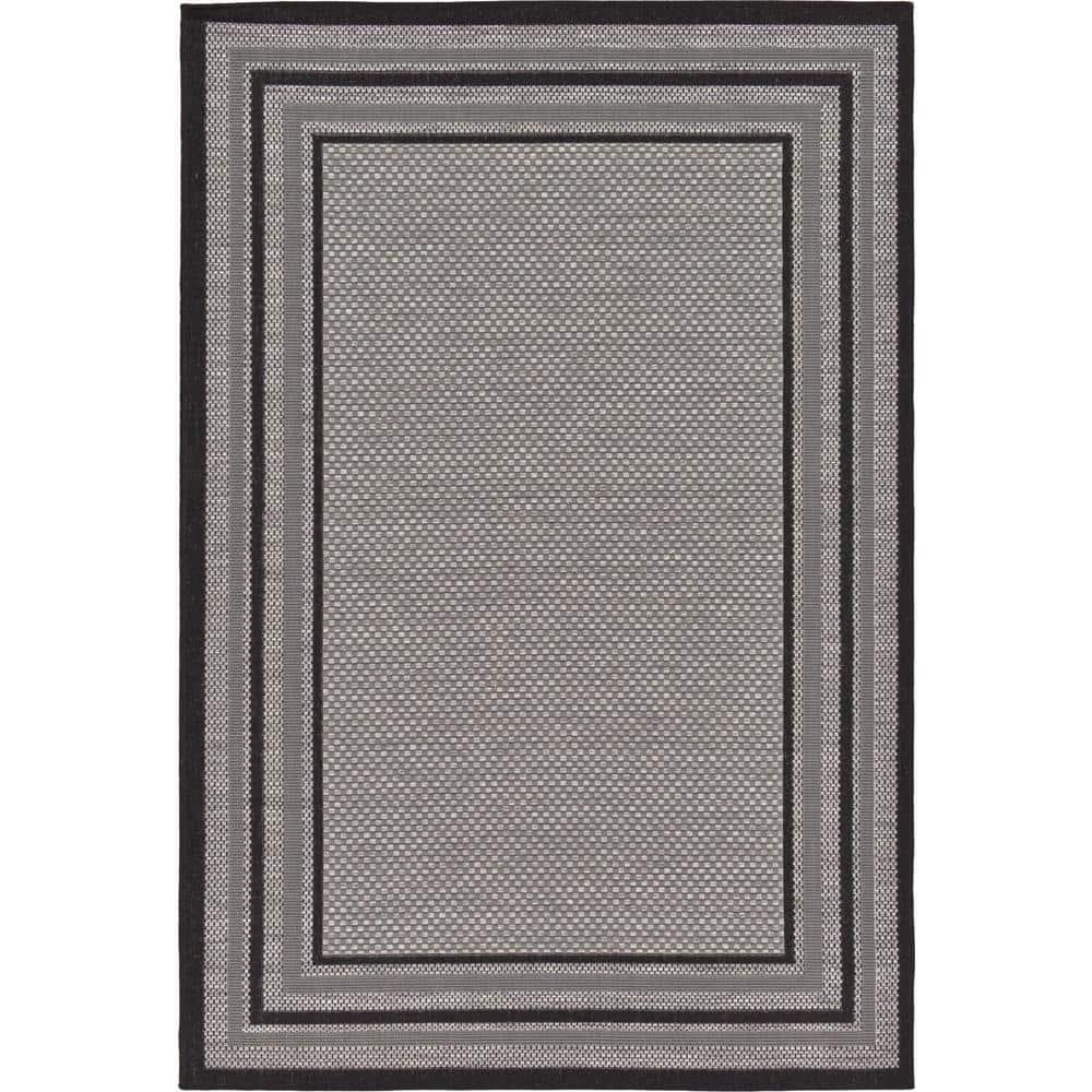 Unique Loom Multi Border Outdoor 5 x 8 (ft) Loomed Polypropylene Gray/Black Rectangular Indoor/Outdoor Geometric Area rug