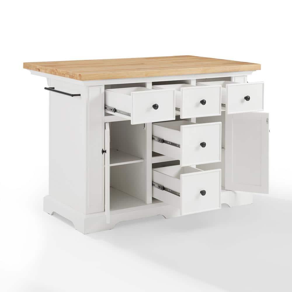 Crosley Julia Wood Top Kitchen Island White: Traditional Style, Towel Bar, 5 Drawers, 2 Doors