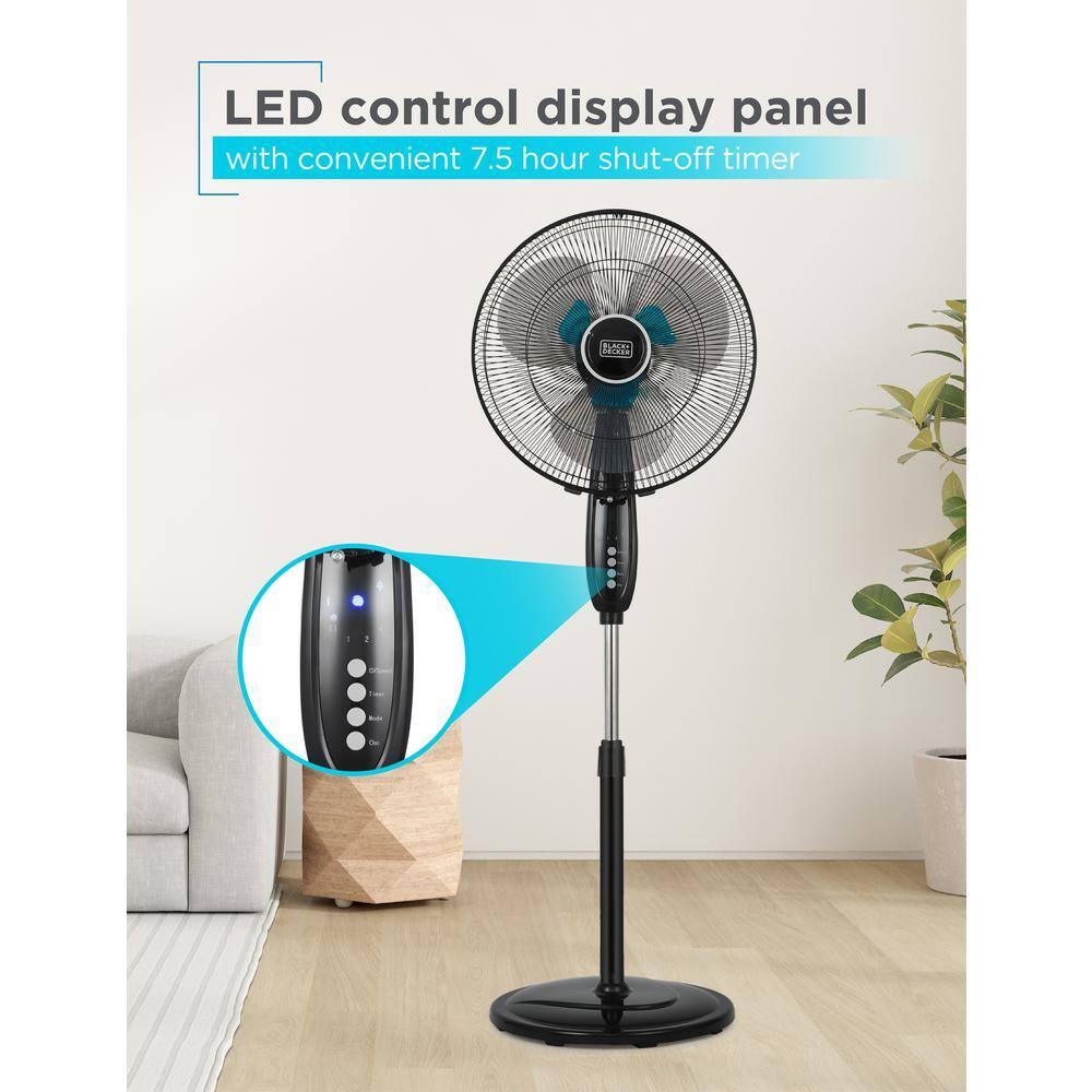 BLACK+DECKER 3-Speed 60-Watt 16-In. Dual-Blade Oscillating Stand Fan with Remote, BFSD116B