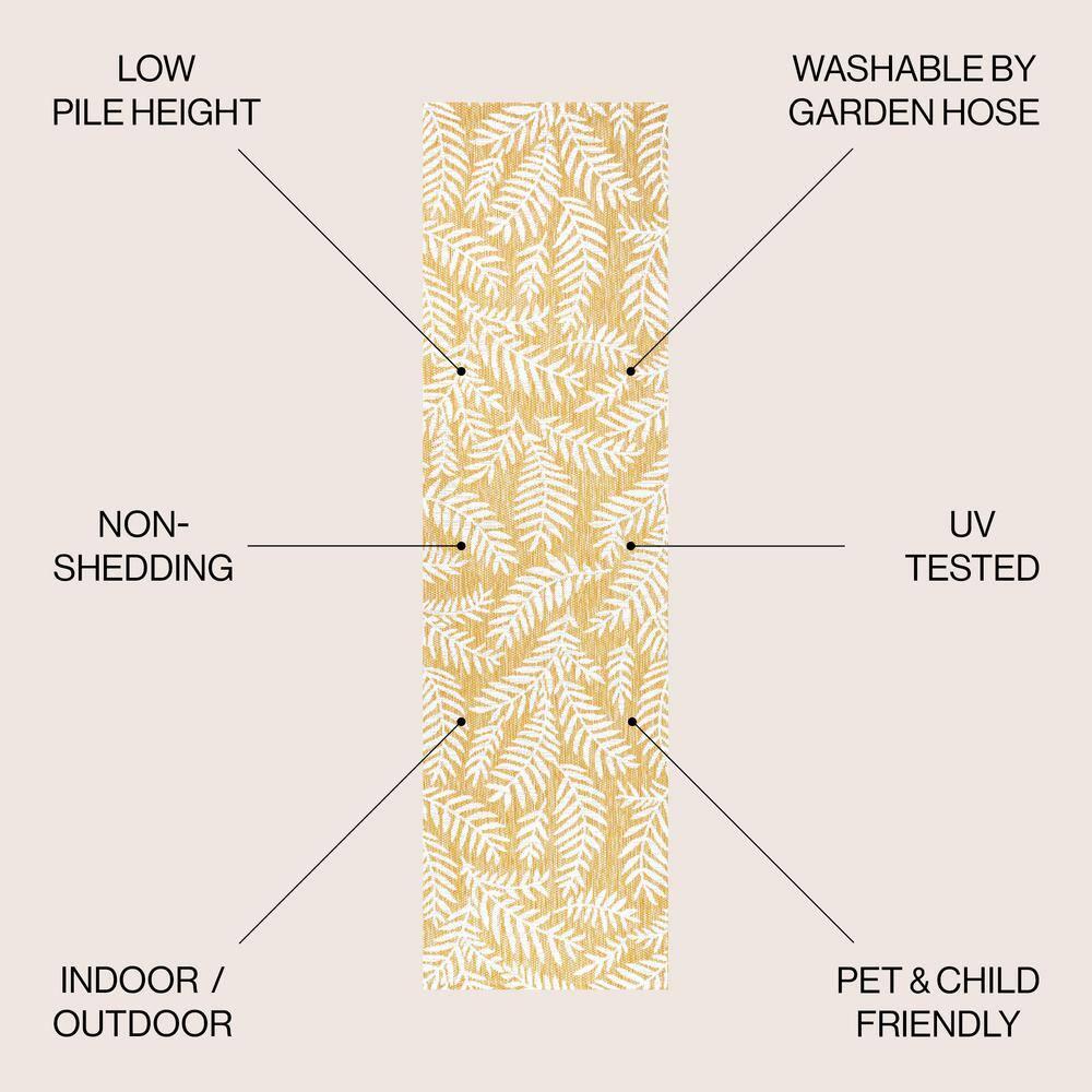 2' x 10' Nevis Palm Frond Indoor/Outdoor Runner Rug, Yellow/Cream - JONATHAN Y
