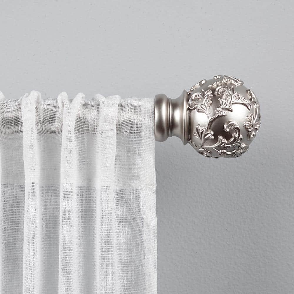 Exclusive Home 66"-120" Vine Curtain Rod - Matte Silver: Adjustable Iron Rod, Floral Finial, 25lb Capacity