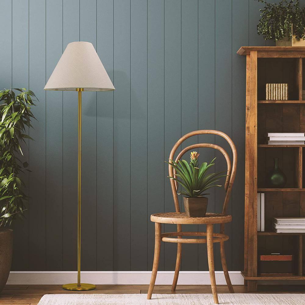 Brightech Mika – Free Standing Classic Floor Lamp – Elegant Tall Pole Lamp for Living Room or Bedroom – Mid-Century Modern Stand Up Lamp with A-Line Open Shade and LED Bulb – Gold/Antique Brass