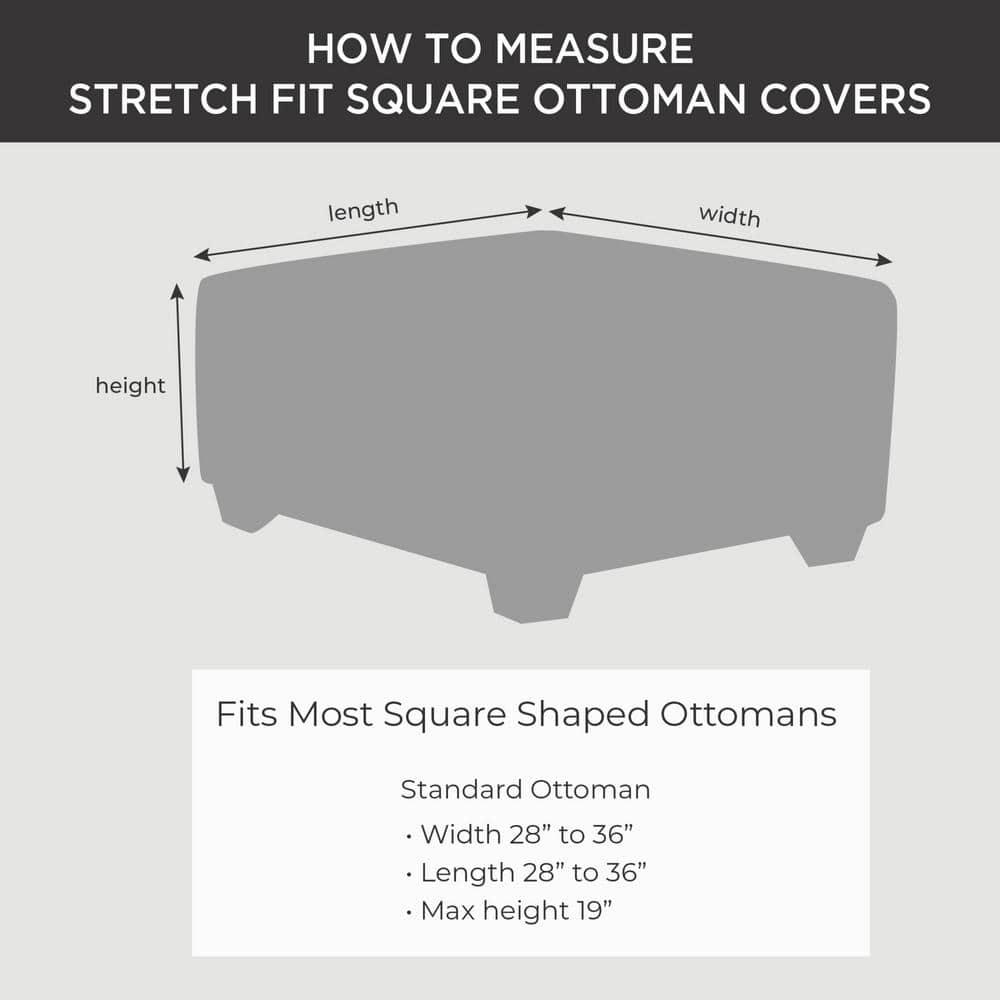 SureFit Ultimate Stretch Suede Square Ottoman Slipcover with Elastic Bottom, Single Light Gray Ottoman Cover