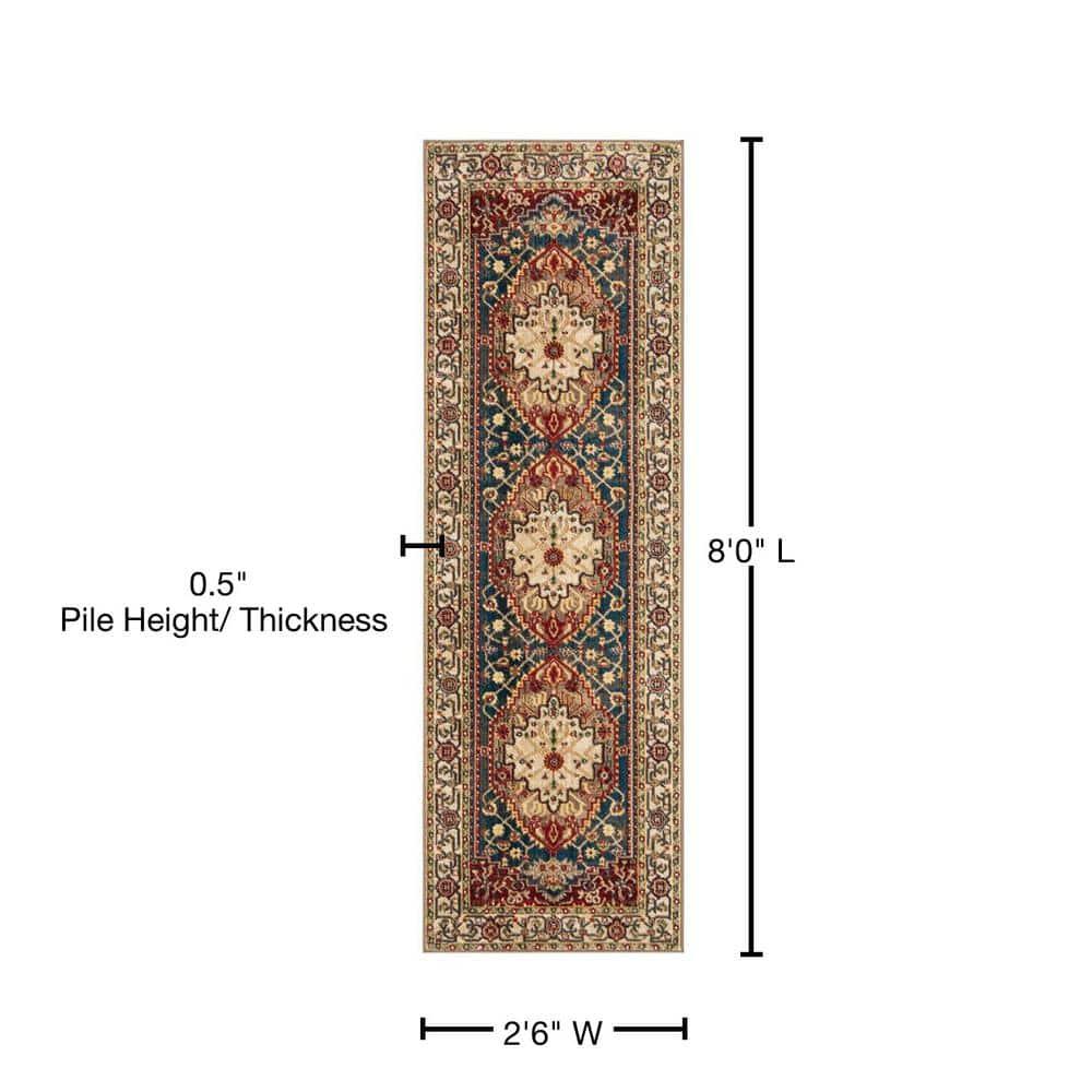 Kashan KSN306 Power Loomed Runner Rug - Ivory/Blue - 2'6"x8' - Safavieh