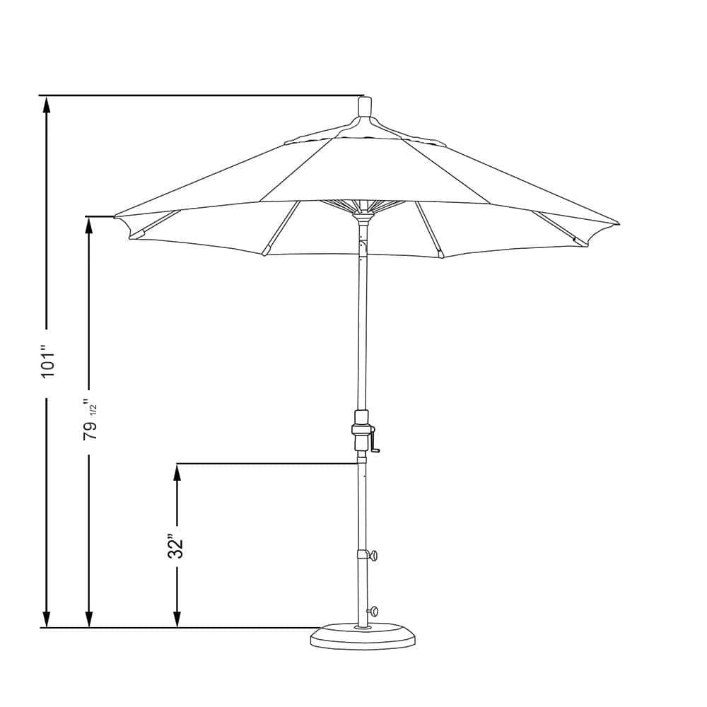 California Umbrella 9 Ft. Octagonal Aluminum Collar Tilt Patio Umbrella W/ Crank Lift & Fiberglass Ribs - Matted White Frame / Olefin Black Canopy