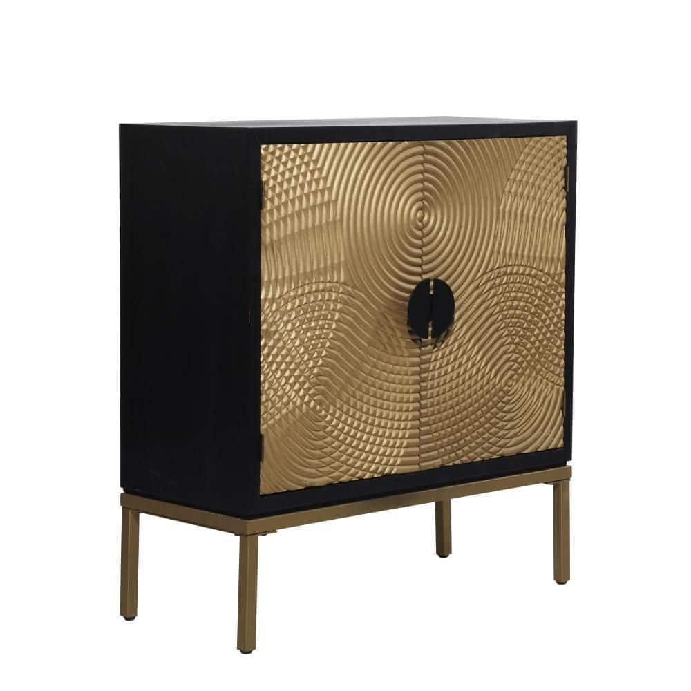 Mercury Row® Wood Relief Ripple Design 1 Shelf and 2 Door Room Cabinet with Crescent Moon Handles