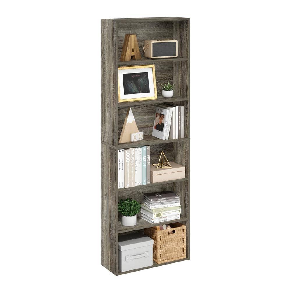 Furinno JAYA Simply Home Free Standing Adjustable 6-Tier Open Storage Bookcase, French Oak