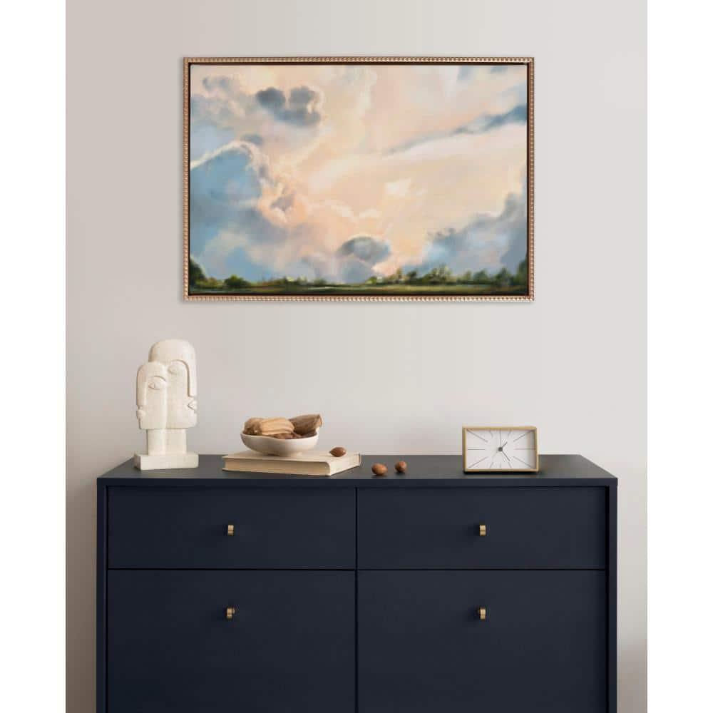 Kate & Laurel All Things Decor 23"x33" Sylvie Beaded Clouds Framed Canvas by Mary Sparrow Gold : Landscape, Home Wall Decor