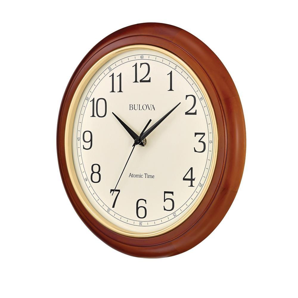 Bulova Clocks Atomic Time  Analog Quartz Wall Clock, Warm Brown Cherry