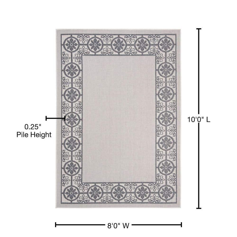 Bermuda BMU815 Power Loomed Indoor/Outdoor Machine Washable Area Rug - Ivory/Charcoal - 8'x10' - Safavieh