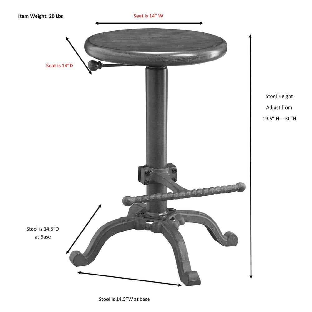 Carolina Living Jackson Adjustable Barstool Metal/Chestnut: Round, Backless, 250lb Capacity, Rustic Style