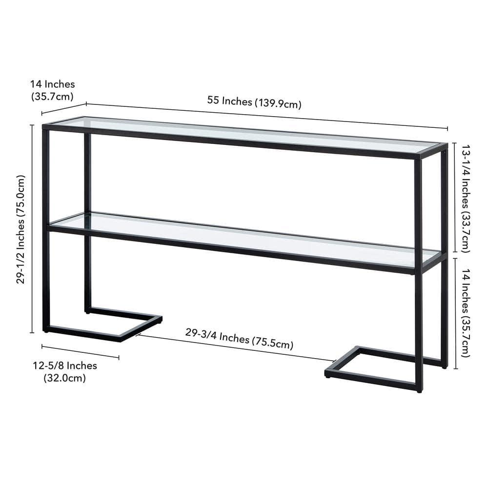 Evelyn&Zoe Errol 55" Wide Rectangular Console Table with Glass Top, Blackened Bronze