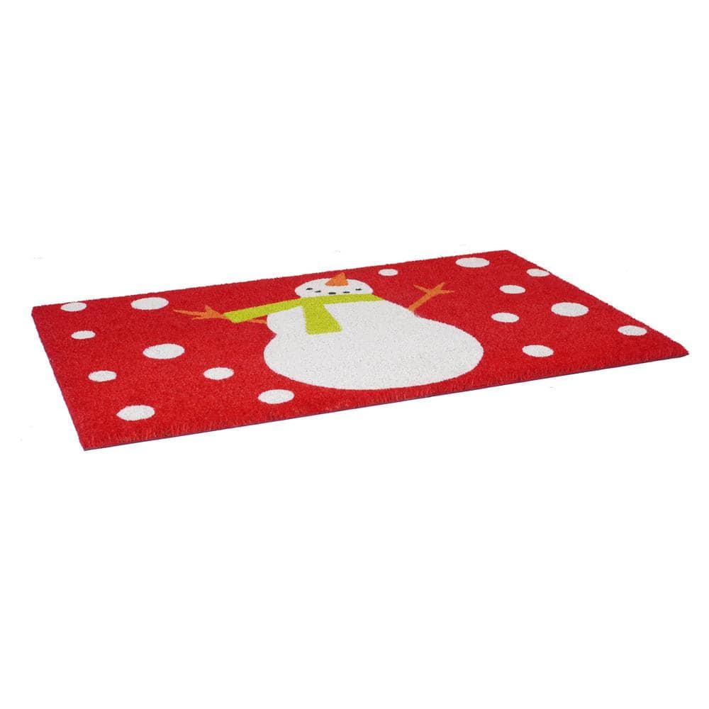 Festive Red and Green Coir Snowman Outdoor Christmas Doormat