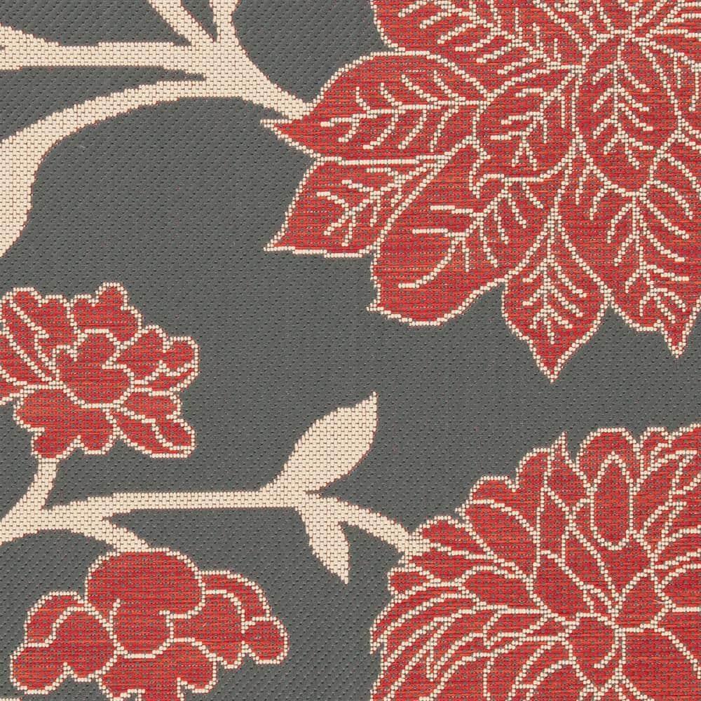 SAFAVIEH Courtyard Tyson Floral Indoor/Outdoor Area Rug, Anthracite/Red, 2'7" x 5'