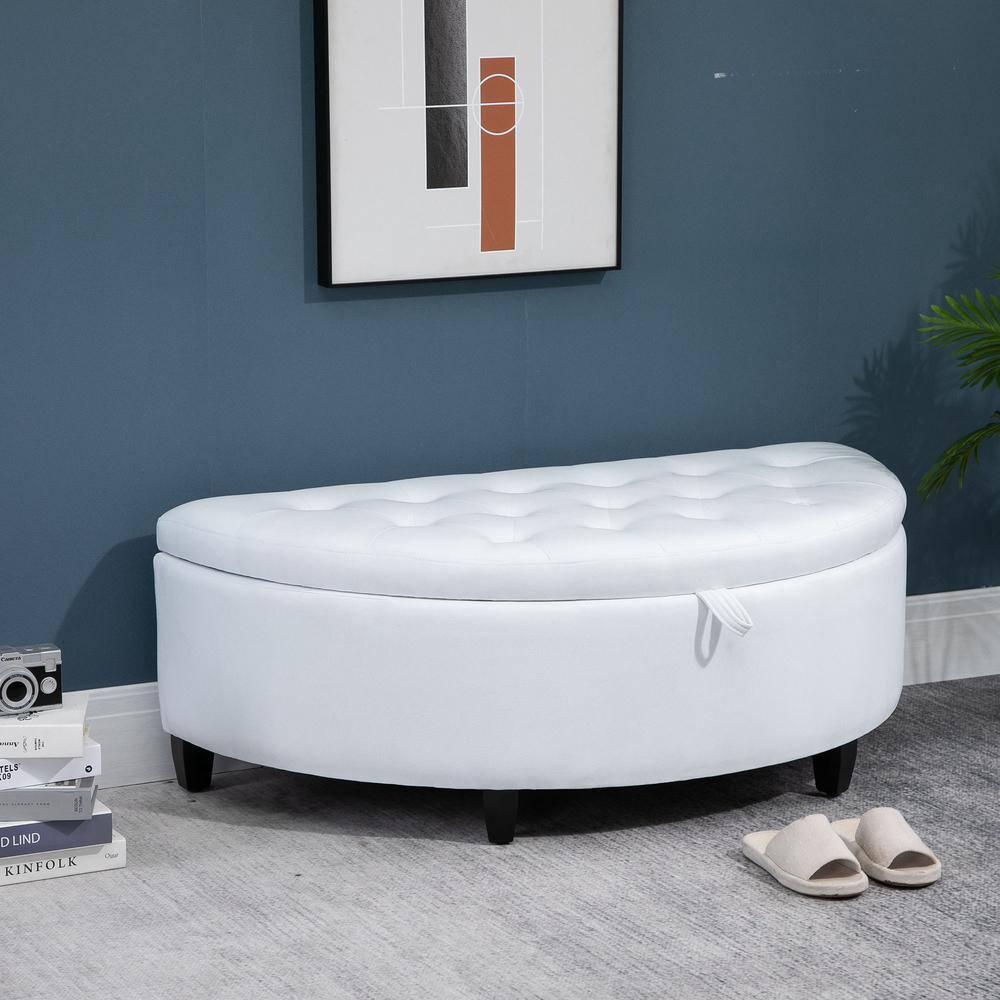 HOMCOM Half Moon Modern Luxurious Polyester Fabric Storage Ottoman Bench with Legs Lift Lid Thick Sponge Pad for Living Room, Entryway, Bedroom