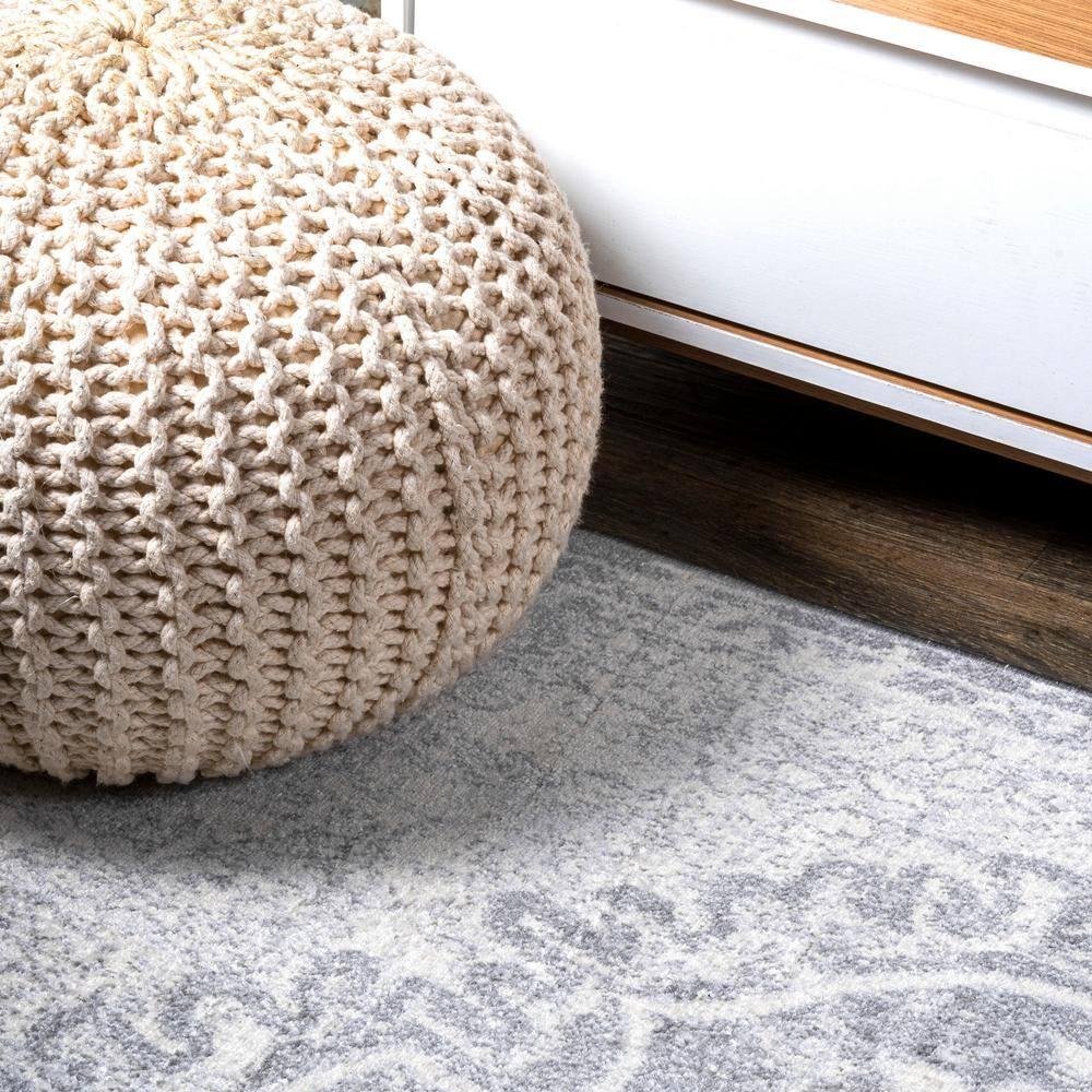 5' Round Modern Persian Vintage Medallion Area Rug, Gray/Ivory - JONATHAN Y