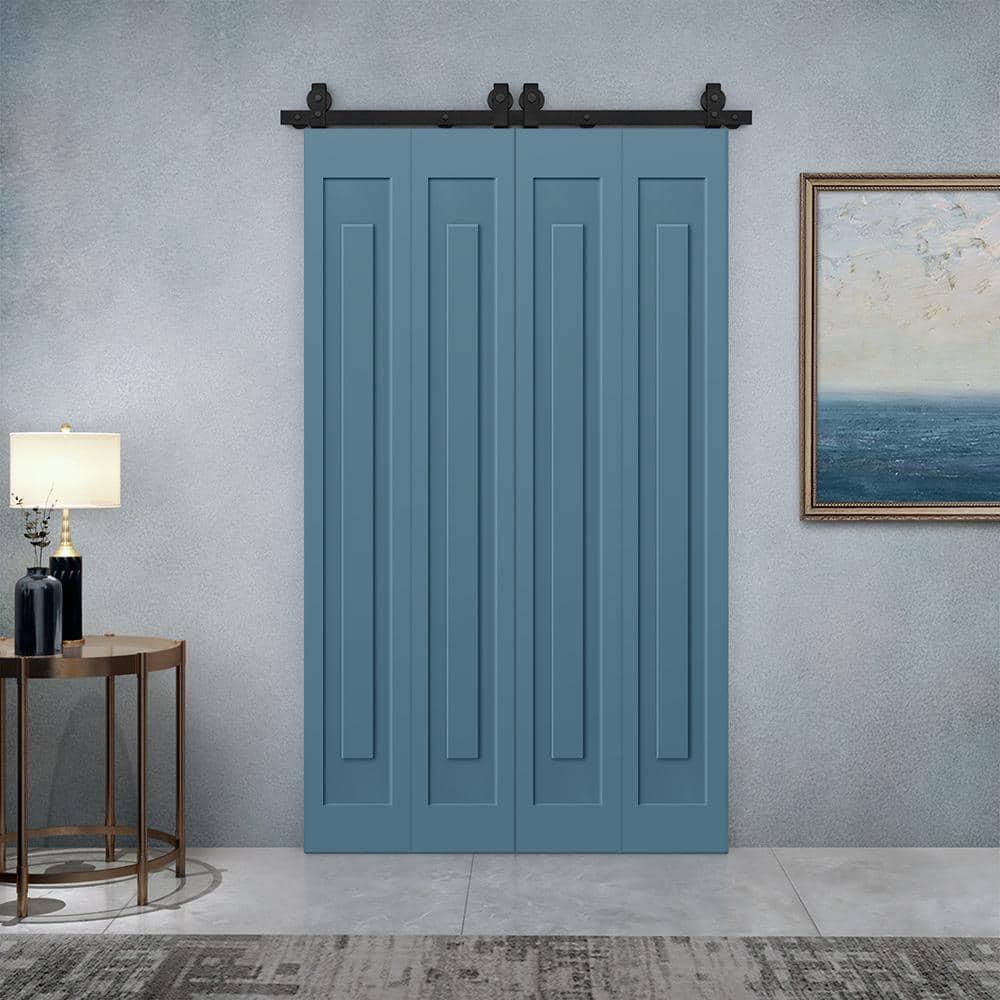 Calhome 3 PANEL Shaker Composite Double Bi-Fold Door with Sliding Barn Door Hardware Kit