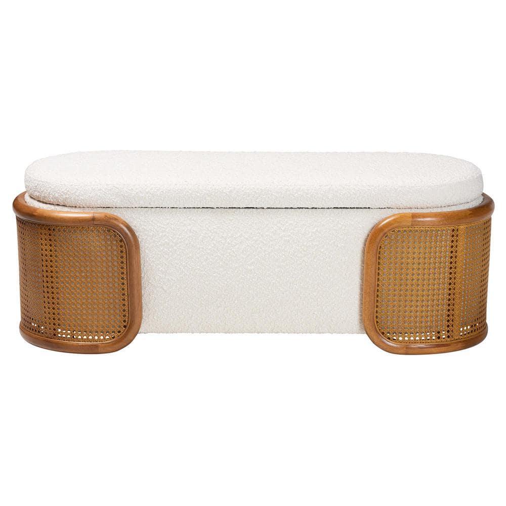 Baxton Studio Basira Boucle Fabric Storage Bench: Lift-Top, Oval, Japandi Style