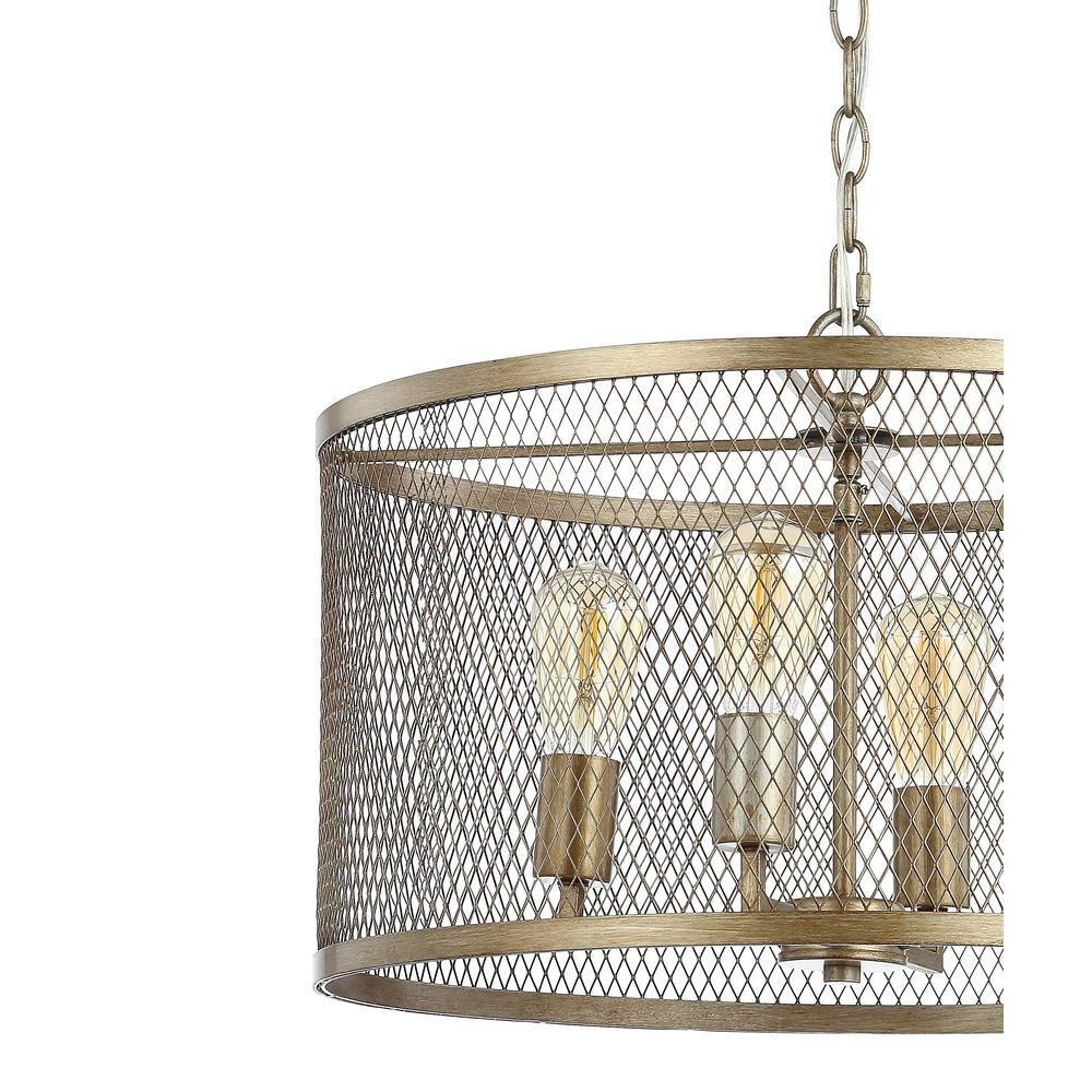 Pen 4-Light 20" Iron Adjustable Industrial Mesh LED Pendant, Gold