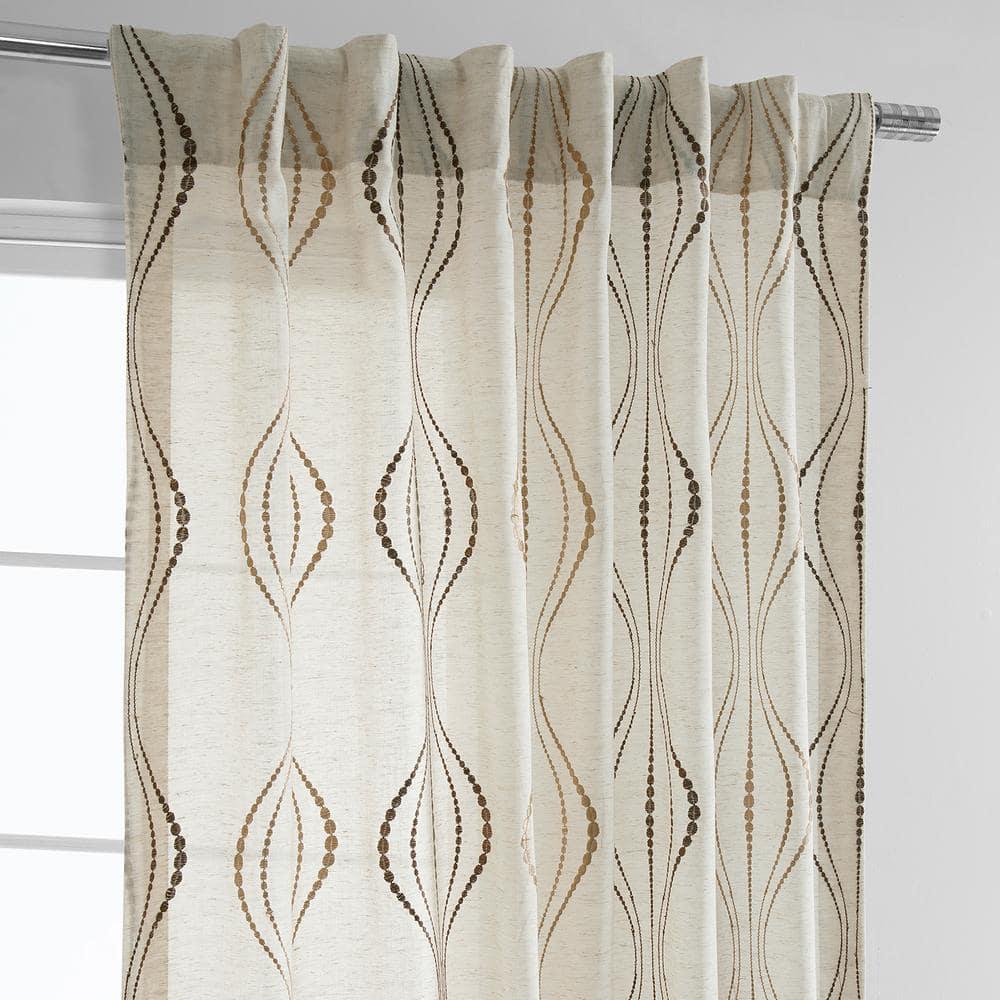 Suez Bronze Embroidered Faux Linen Sheer Curtain (1 Panel), Suez Bronze, 50W X 96L