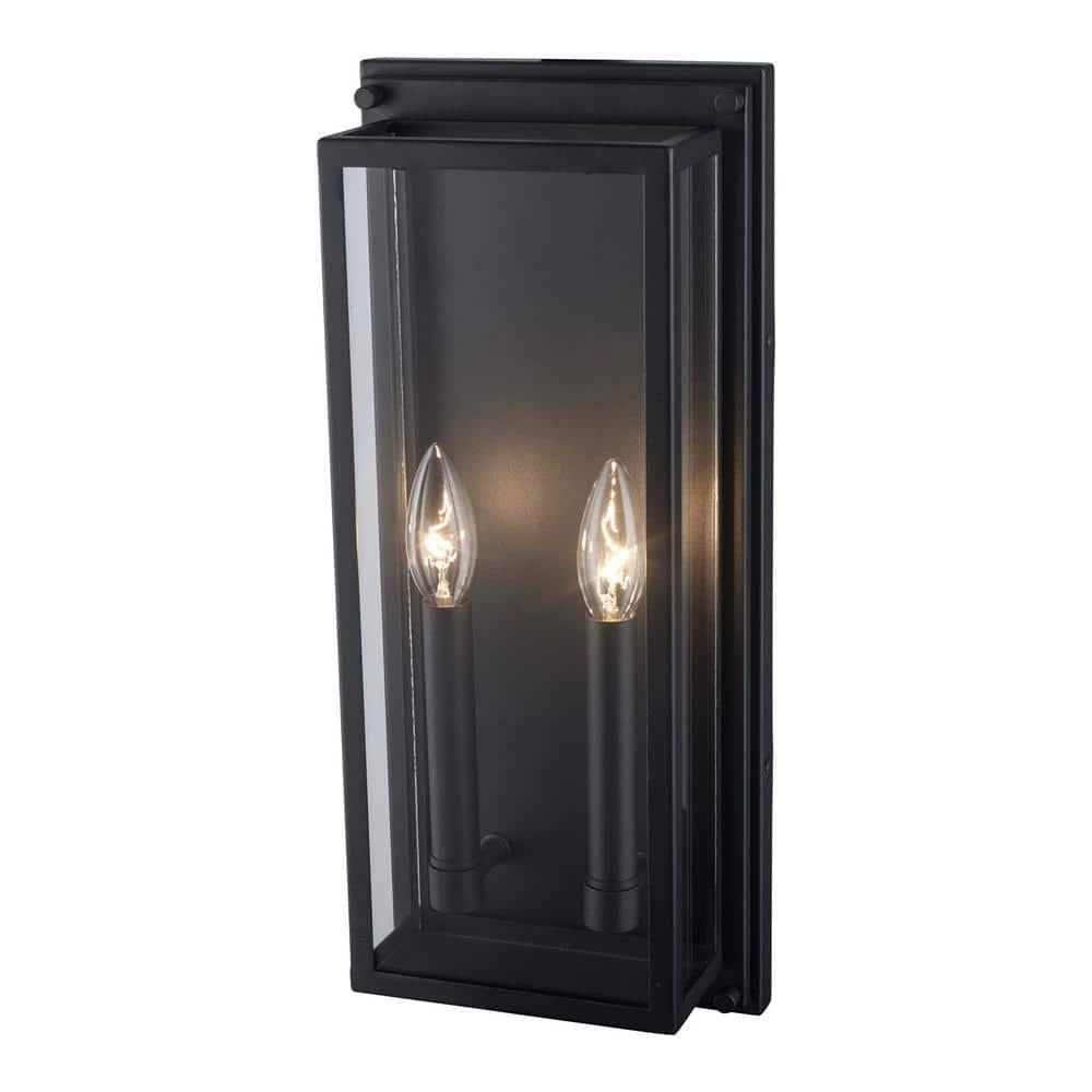 Bradford 18 in. 2-Light Black Outdoor Wall Light Fixture with Clear Glass