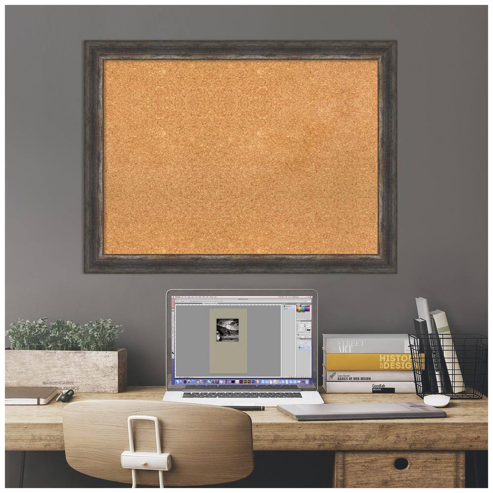 Amanti Art Natural Cork Board Framed Bark Rustic Char Narrow Bulletin Board 31 in. x 23 in.
