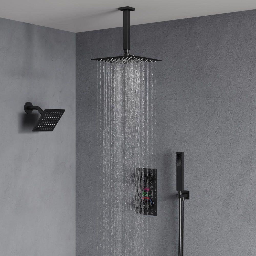 Pressure Balancing Shower Faucet 12" High-Pressure Dual Showerheads with LCD Display