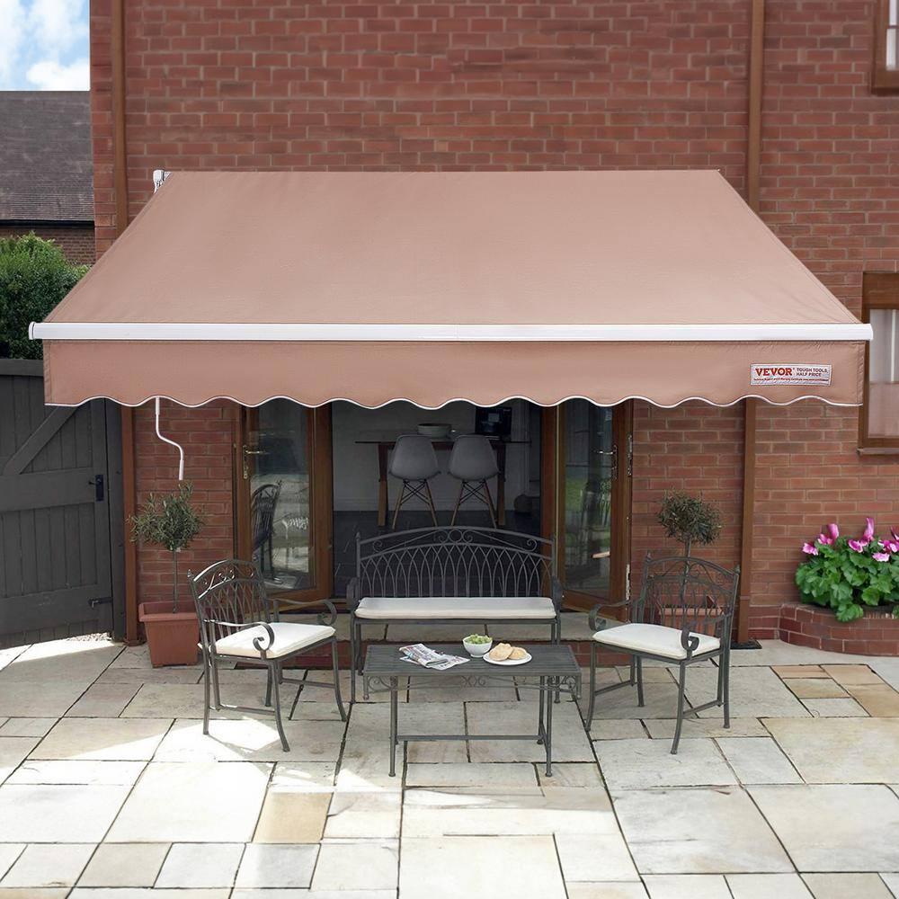 IVV 13' x 8' Retractable Awning Patio Awnings Sun Shade Shelter with Manual Crank Handle, 280g/m² UV & Water-Resistant Fabric and Aluminum Frame for Deck, Balcony, Yard, Khaki