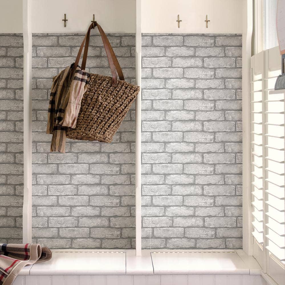 20.5 in. x 16.5 ft. Cambridge Brick Grey Peel & Stick Wallpaper